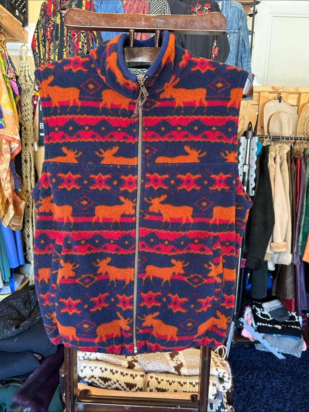 Men's vintage moose Navy & Orange Zip-Front Fleece Vest
